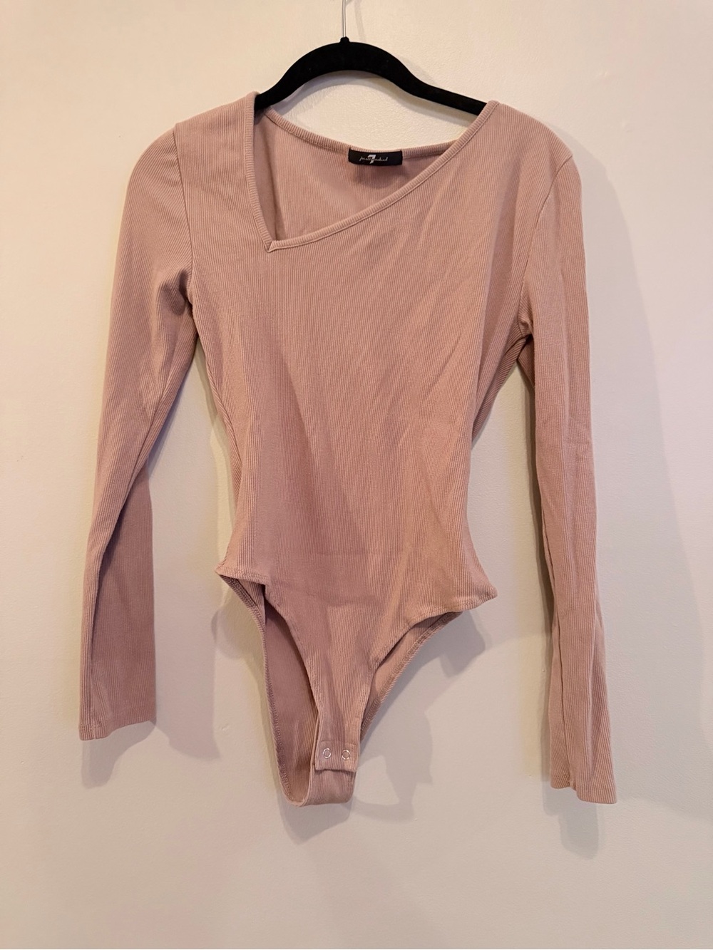Asymmetric Neck Long-Sleeve Bodysuit - light brown
